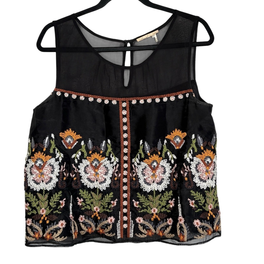 Anthropologie Floreat Nalini Embroidered Tank Top 12 Boho Artsy Floral Beaded